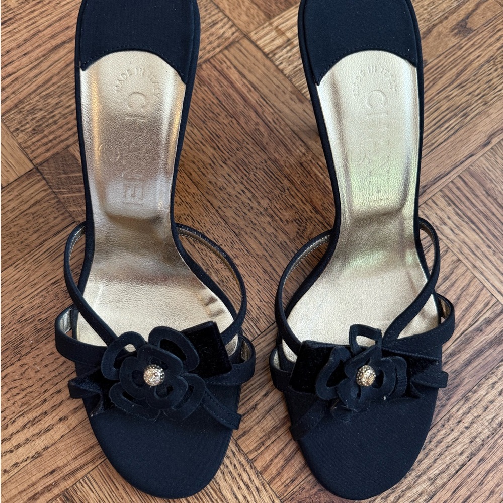 CHANEL Black and Gold Heels